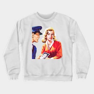 beautiful girl is questioned by police officer retro comic vintage Crewneck Sweatshirt